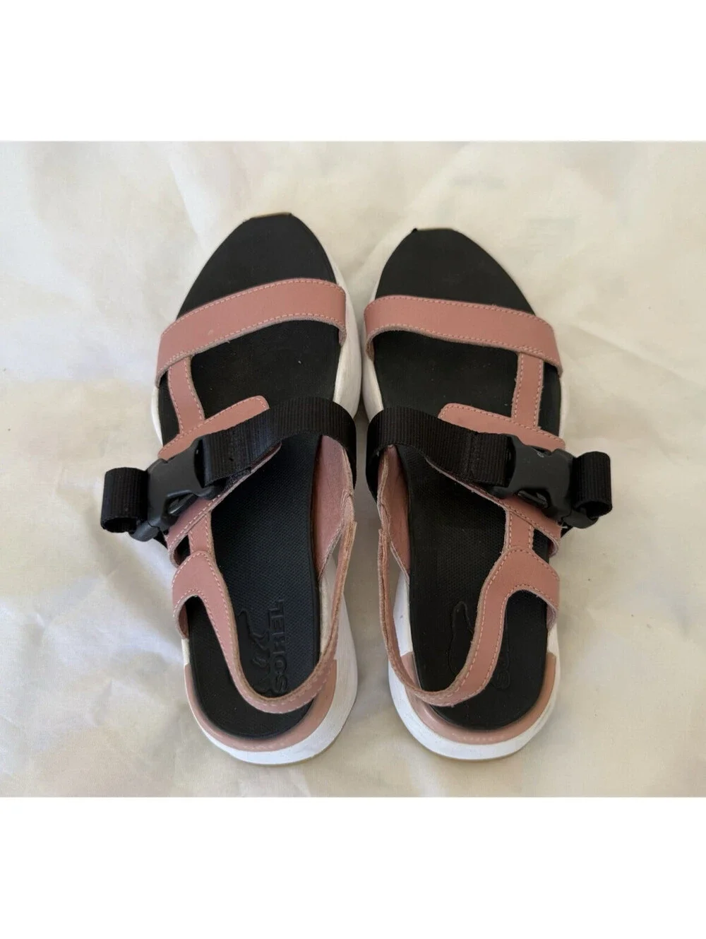 Sorel Kinetic Impact Slingback Sandals Size 6.5 Eraser Pink White Black Buckle